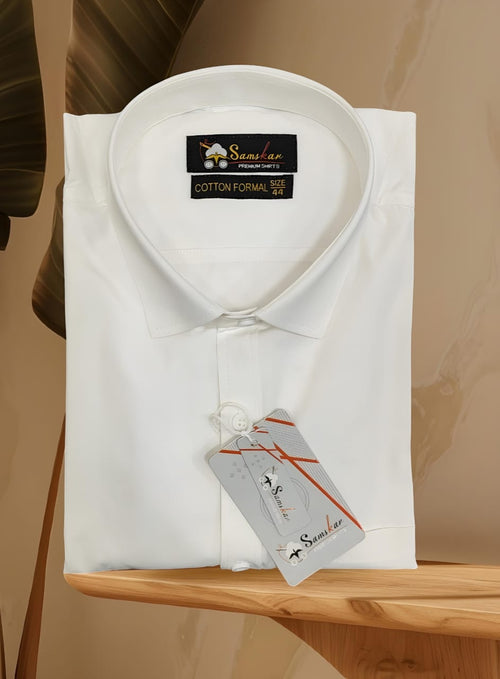 Samskar White Slim Fit Full Sleeve Cotton Shirt