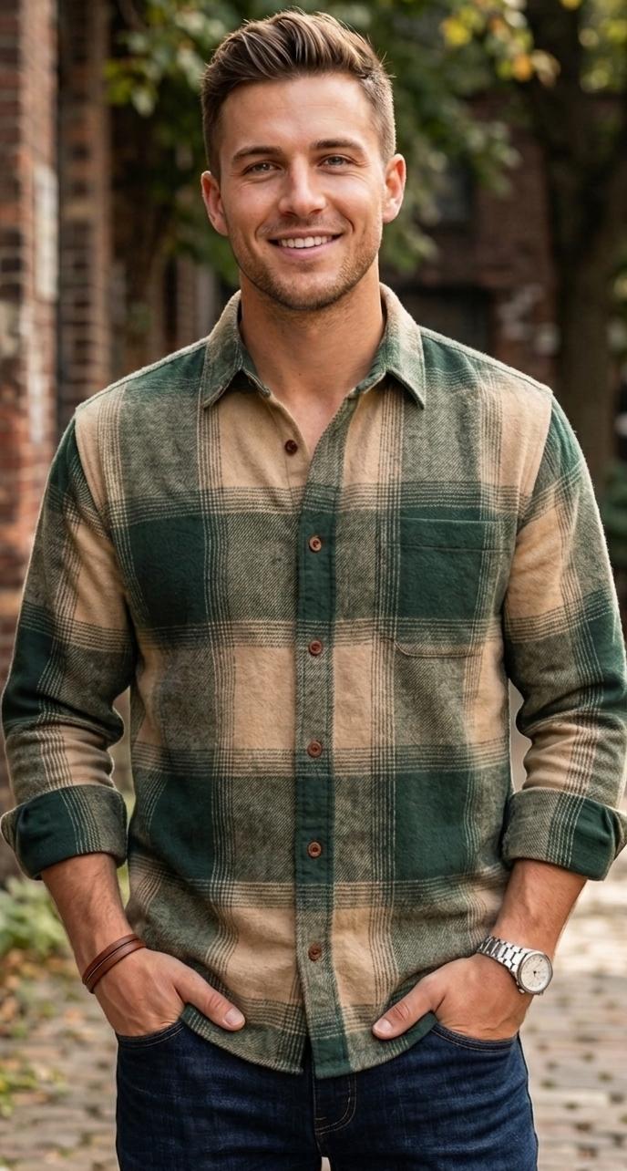 Green Plaid Flannel Shirt