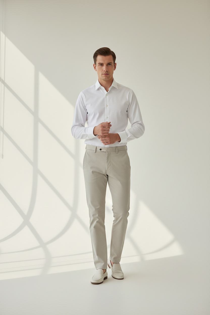 Samskar White Slim Fit Full Sleeve Cotton Shirt